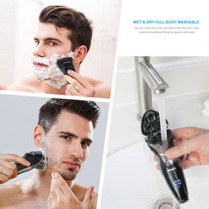 Phisco Wet and Dry Waterproof 3D Floating Electric Shaver for men with Pop Up Trimmer Black