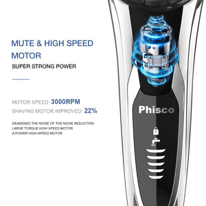 Phisco 3D Floating Rechargeable Electric Razor for Men with Pop-up Trimmer Black