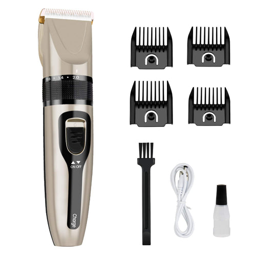 MR818 USB Rechargeable Mens Electric Hair Clipper Kit with 4 Guide Combs Gold