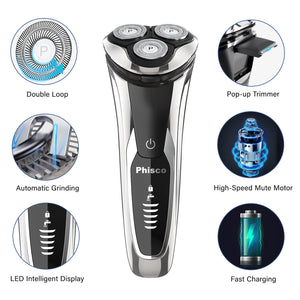 Phisco 3D Floating Rechargeable Electric Razor for Men with Pop-up Trimmer Black