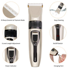 MR818 USB Rechargeable Mens Electric Hair Clipper Kit with 4 Guide Combs Gold
